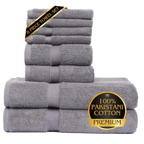 ZAPPLE Luxury 8 Piece Towel Set, 100% Pure Cotton
