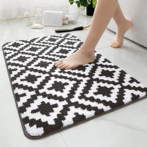 HOMEIDEAS Bathroom Rugs, Soft and Absorbent Shaggy Microfiber Bath Mat Non-Slip Washable (16"x 24", Black)