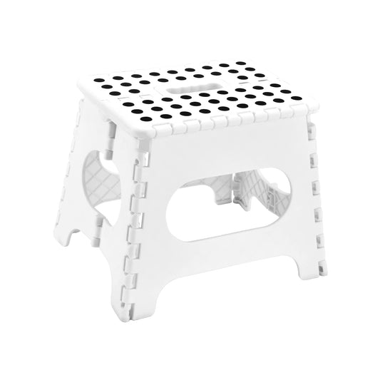 SUGARLEE Folding Step Stool, 11" Anti-Skid Step Stool with Handle,Sturdy Enough to Hold 300 Lb Plastic Foldable Step Stool for Kids-Lightweight Foot Stool for Kitchen, Bathroom, Bedroom (White)