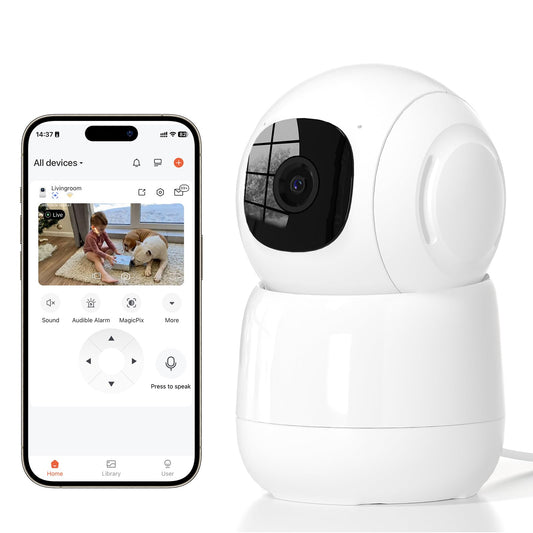 Linkthai Indoor Security Camera, 2K Pet Dog Camera with Phone App,Baby Monitor Camera with Auto Tacking Motion Detection, Cloud & SD Card Storage3 with Night Vision(2.4GHz ONLY) (White)