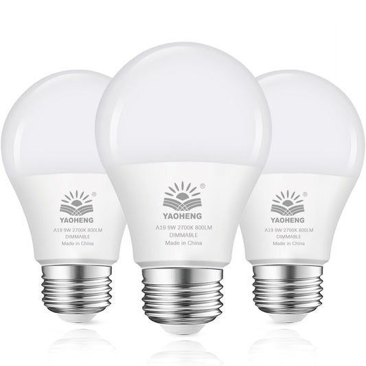 3-Pack 2700K Warm White 60W Equivalent A19 LED Light Bulbs