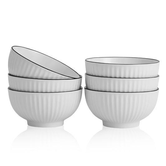 Swuut 5'' Snack Bowls Set of 6-16 oz White Ceramic Bowls for Dessert, Cereal,Ice Cream, Rice, Soup, Snack, Oatmeal - Microwave Oven Dishwasher Safe