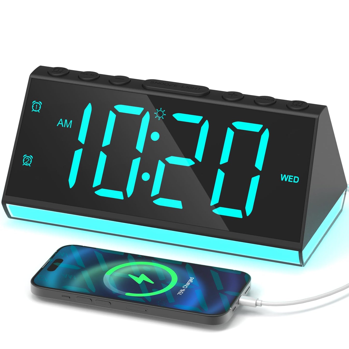 Alarm Clocks for Bedrooms, Digital Kids Alarm Clock Night Light with USB Chargers, Large Number, Dimmer, Dual Alarm, Loud Bedside Clock for Heavy Sleepers Teens Living Room Desk Nightstand, Plug-in