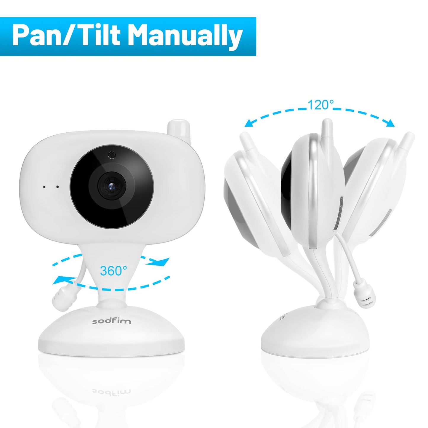sodfim Baby Monitor with Camera and Audio 2 PCS, 4.3" Baby Camera Monitor No WiFi, 4X Zoom, 1000FT Long Range, Night Vision 360° Rotation Wireless Video Baby Monitor