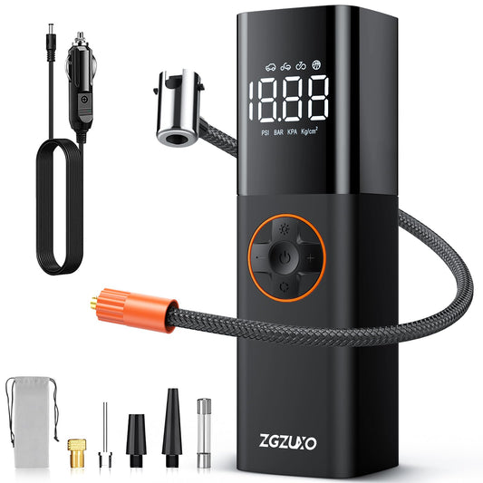 ZGZUXO Tire Inflator Portable Air Compressor, DC 12V Small Air Pump for Car Tires, 150PSI Electric Tire Pump, Auto Portable Tire Inflator for Car with Digital Pressure Gauge, LED Light