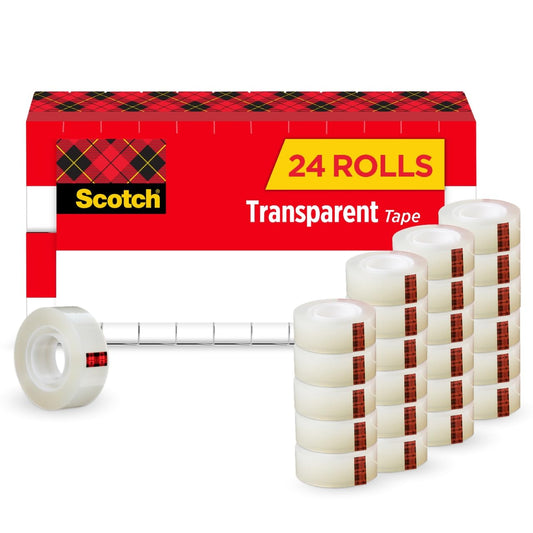 Scotch Transparent Tape, 1 Inch, 24 Rolls