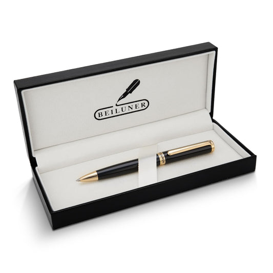 BEILUNER Luxury Ballpoint Pens,Peerless Luxury Pen with 24K Gold Trim,the Exquisite Product Detail,Schneider Pen Refill,Exquisite Leather Box-Best Pen Gift Set for Men & Women- Professional, Nice Pens