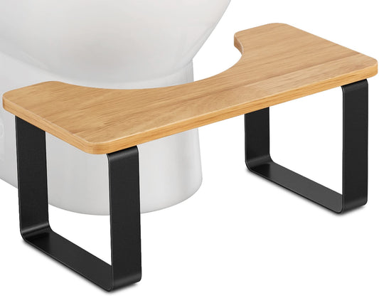 Matte Black Toilet Squatty Stool – Metal + Wood, Anti-Slip