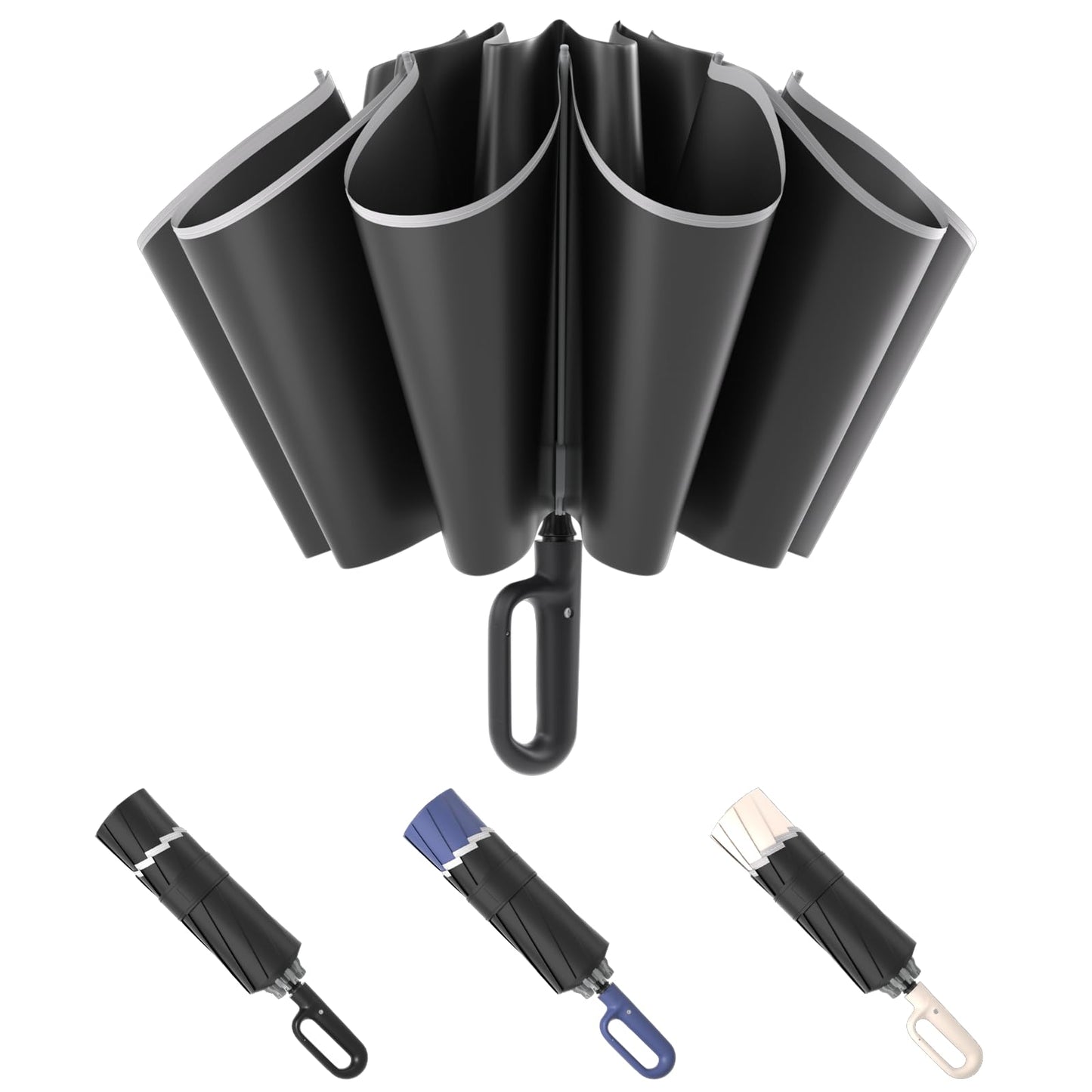 Inverted Umbrella with Carabiner Clip Handle
