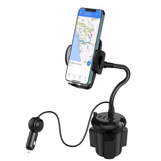 4-Port USB Car Charger with Cup Holder Phone Mount