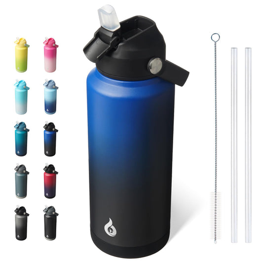 Stainless Steel Water Bottle with Straw Lid – 32oz