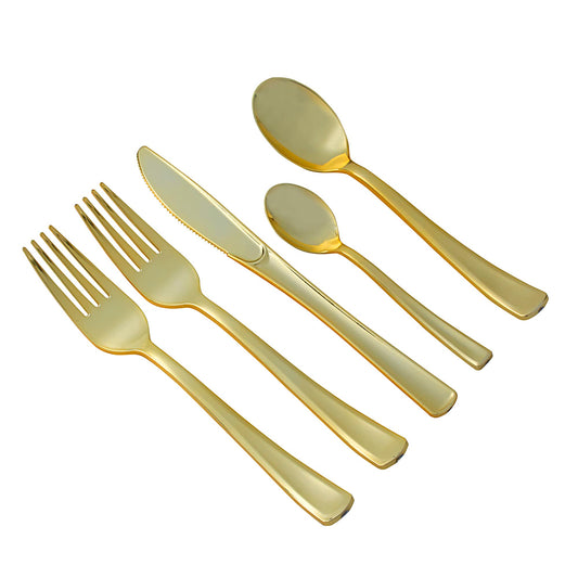 250 piece gold plastic silverware set