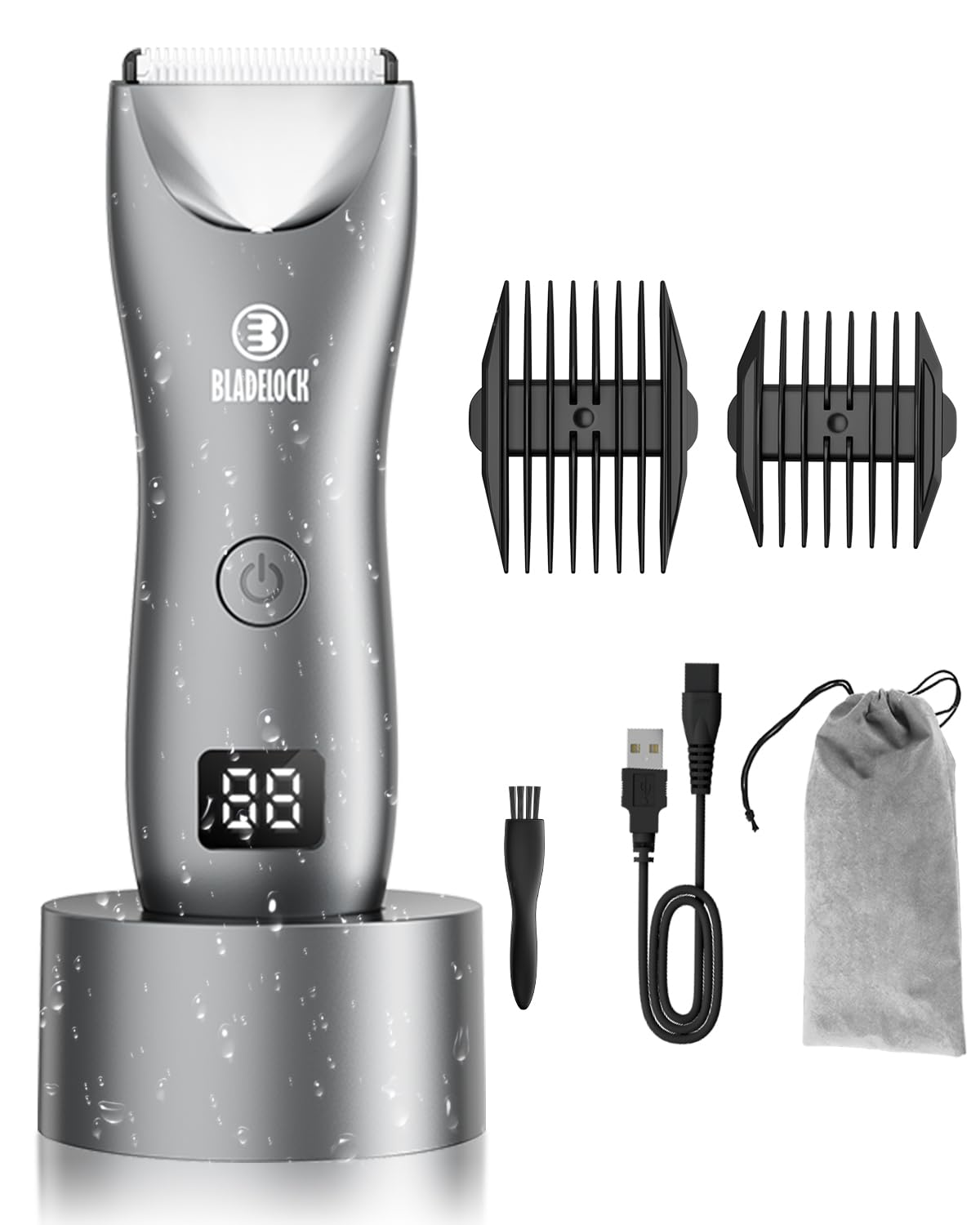 ENSSU Body Hair Trimmer for Men with Light, Pubic Groin Hair Trimmer for Men Rechargeable Body Groomer with Standing Recharge Dock& LED Display