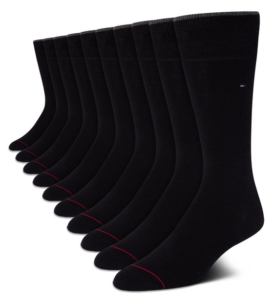 Tommy Hilfiger Men's Dress Socks - 10 Pack Lightweight Reinforced Heel Classic Crew Socks - Dress Socks for Men Black