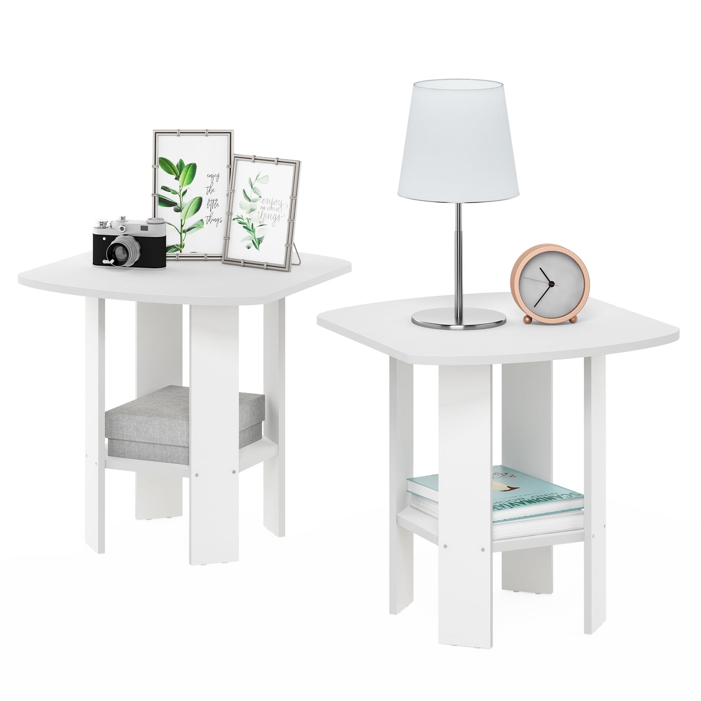 Furinno Simple Design End Table, 2-Pack, White