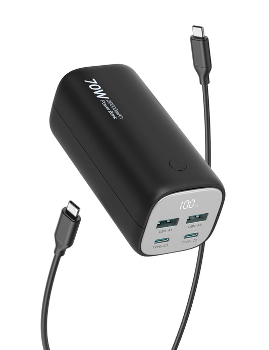 evatronic 20000mAh Power Bank, 70W Fast Charging Portable Charger, 4 Ports USB-C PD 3.0 Battery Pack with Digital Display
