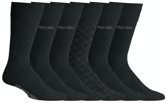 U.S. Polo Assn. 6 Pair Men's Crew Length Soft Dress Socks - Breathable & Moisture Control Socks for Indoor or Outdoor Wear, BLK 6353 (Shoe Size 6-12)