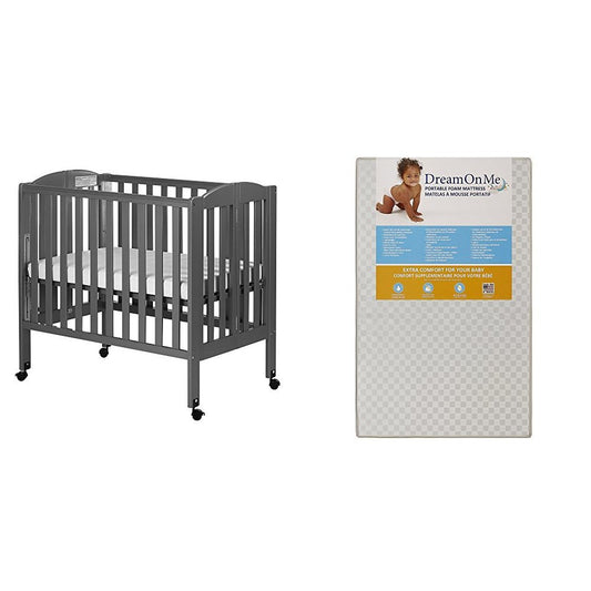 Dream On Me 3 in 1 Portable Folding Stationary Side Crib with Mattress