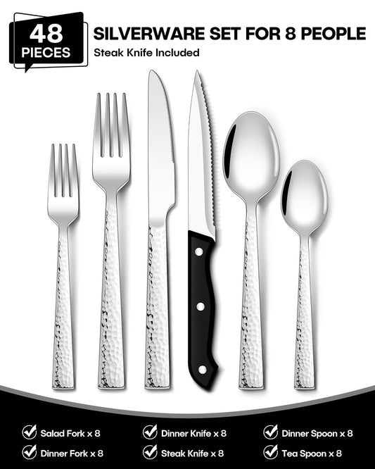 Heavy Duty Stainless Steel Silverware Set, 48-Piece