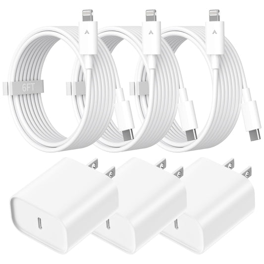 3 Pack 20W Lightning Cable, 6 Ft