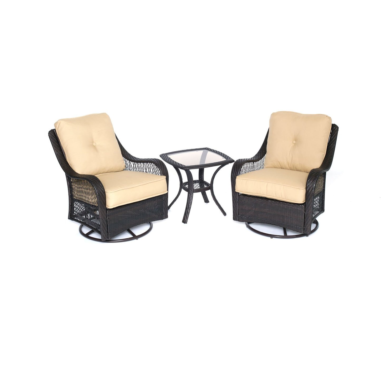 Hanover Orleans 3-Piece Patio Conversation Set with 2 Brown Wicker Swivel Rockers