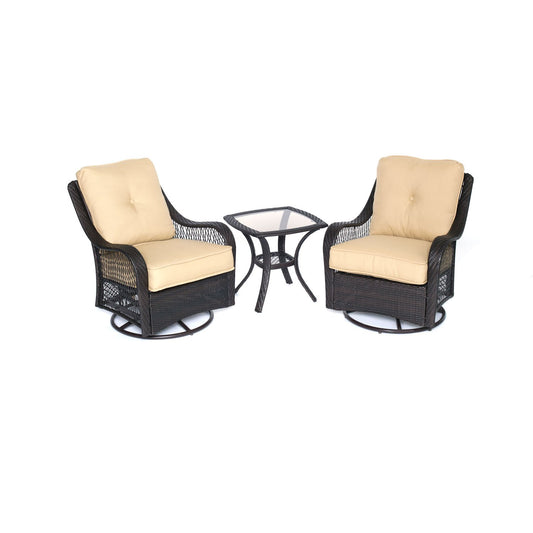 Hanover Orleans 3-Piece Patio Conversation Set with 2 Brown Wicker Swivel Rockers