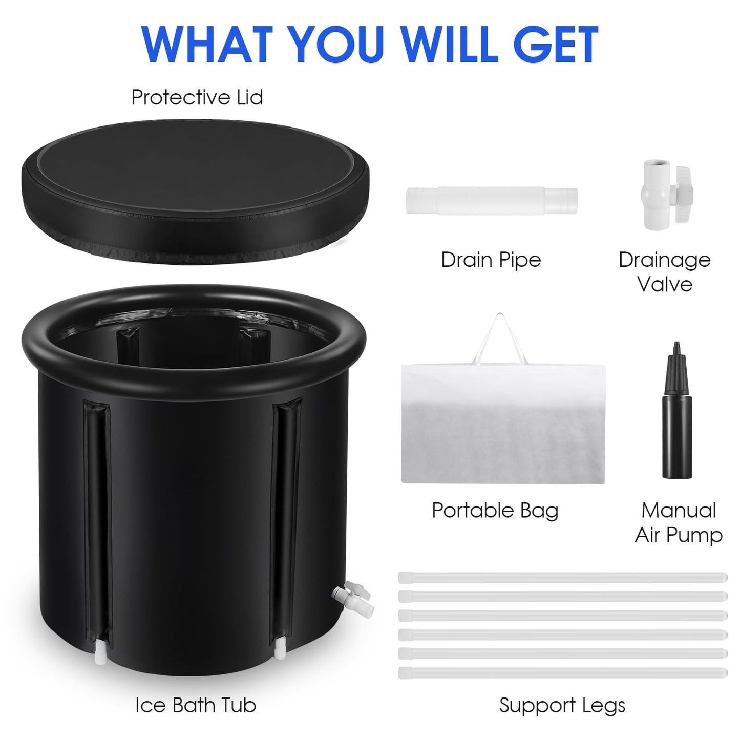 Eooqi 87 Gallon Ice Bath Tub, 30 Inch Collapsible Cold Plunge Tub with Cover Cold Water Therapy Pod Durable Nylon Fabric Design Portable Cold Pod for Athlete Recovery at Home