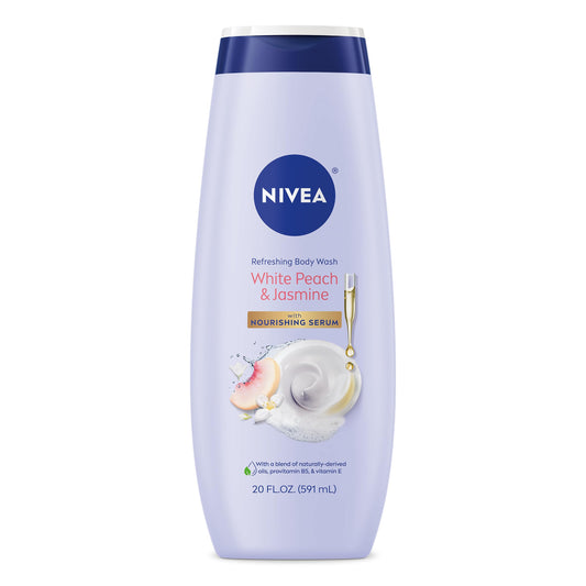 NIVEA Refreshing White Peach and Jasmine Body Wash, Scented Body Wash with Nourishing Serum