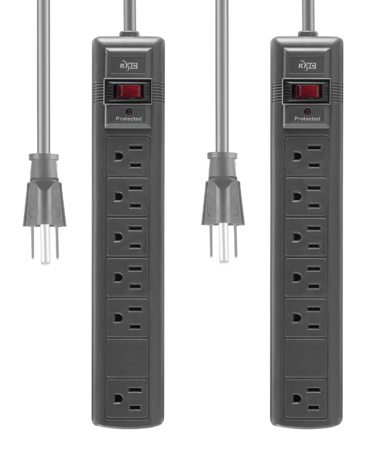 KMC 6-Outlet Surge Protector – 2-Pack, 6ft Cord