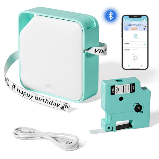 Vixic D1600 Label Maker Machine with Tapes, Smart Handheld Bluetooth Label Printer, Mini Portable Labeler with Multiple Templates Font Icon, for 6-12mm 1/4 '-1/2' Tapes, Home School Office,Green