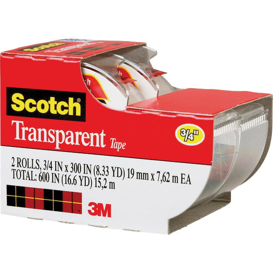 Scotch Transparent Tape, 3/4x250 in, 2 Rolls
