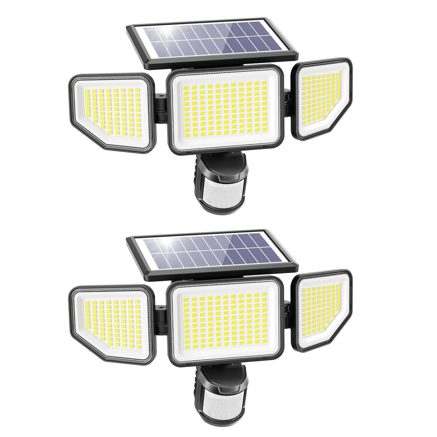 3000LM Solar Lights Outdoor, 258 LED 3 Heads Security Lights with Remote Control 2 Pack