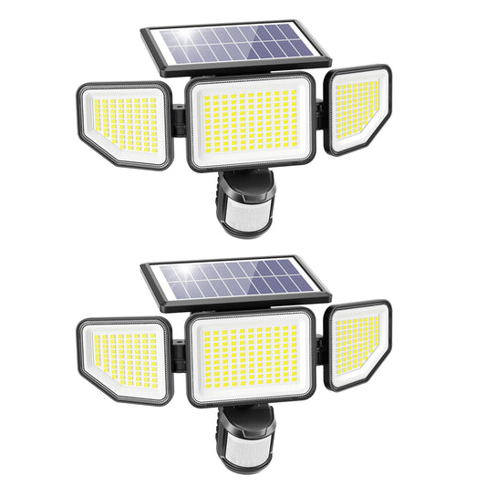 3000LM Solar Lights Outdoor, 258 LED 3 Heads Security Lights with Remote Control 2 Pack