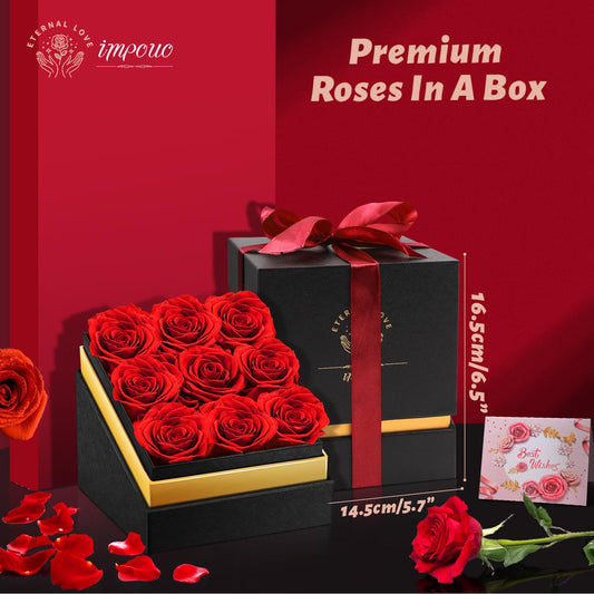 9 Real Forever Roses, Forever Preserved Roses in a Box