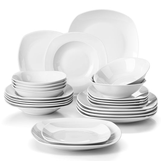 MALACASA 24-Piece Porcelain Square Dinnerware Sets