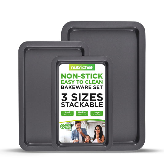NutriChef 3-Piece Non-Stick Steel Baking Sheet Pans
