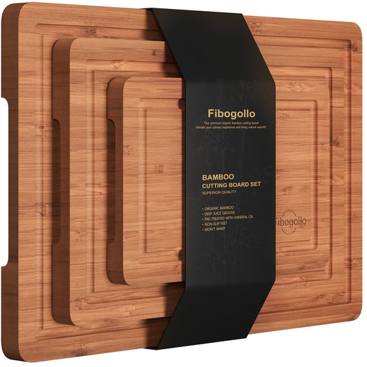 Fibogollo Bamboo Cutting Boards, Set of 3