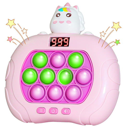 Quick Push Bubble Game, Popping Game Light up Pop Fidget Toy for Kids Teens Adults, Bunny Handheld Fast Push Pop Game for Kids 6-12 Years Old Birthday Gift for Boys & Girls (LED Pink Uni/Corn)
