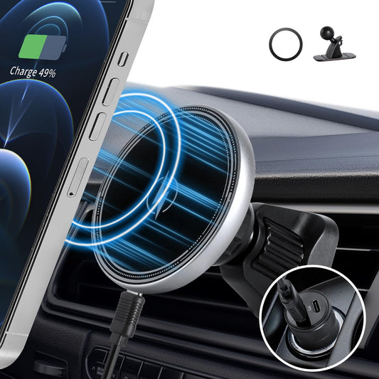 elfish mage for Magsafe Car Mount Charger, 15W Fast Charging Magnetic Wireless Car Charger, [Powerful Magnets] Magnetic Air Vent Car Phone Holder Compatible with iPhone14/13/12 Magsafe Case