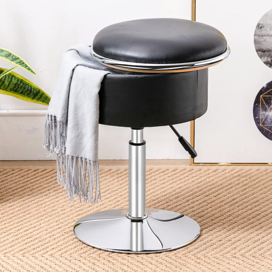 360°Swivel Faux Leather Round Storage Vanity Stool