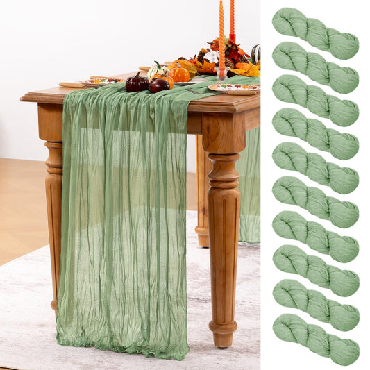 Sage Green Cheesecloth Table Runner – 10 Pack, 120"