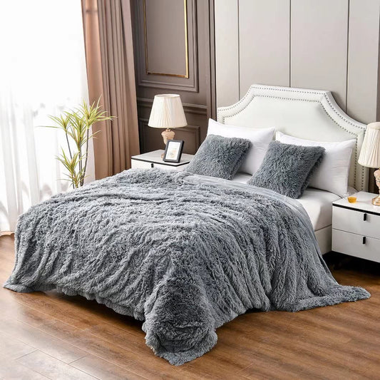 2 Layers King Faux Fur Blanket, 90"x104"
