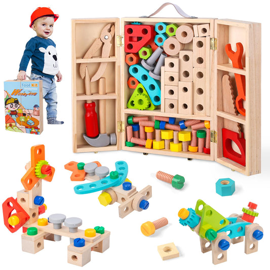 Wdmiya Kids Tool Set, 65 Pcs Wooden Toddler Toy Tool Set for 2-4 Age