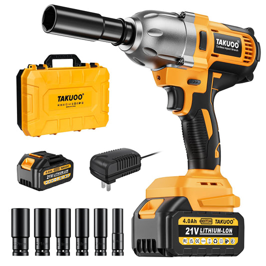 Takuoo Cordless Impact Wrench With Battery, Charger & 6 Sockets