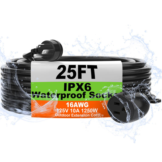 25 FT IPX6 Outdoor Extension Cord, Waterproof