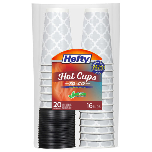 Hefty Paper Disposable Hot Cups with Lids, 20 Count