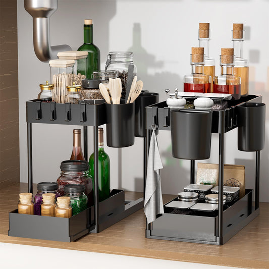 2 Pack, 2 Tier Sliding Under Sink Organizer