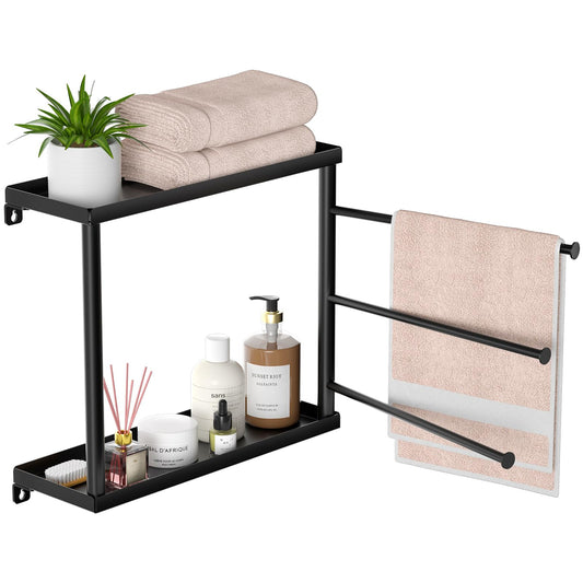 Swivel Towel Rack,Bathroom Towel Racks with 3 Swing arm Towel bar,Bathroom Towel Rack with Shelf,Space Saving Wall Towel Rack,Swivel Towel bar for Bathroom, Kitchen,Black