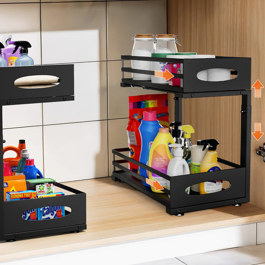 2 Tier Pull Out Drawer Cabinet Organizer, 2 Pack