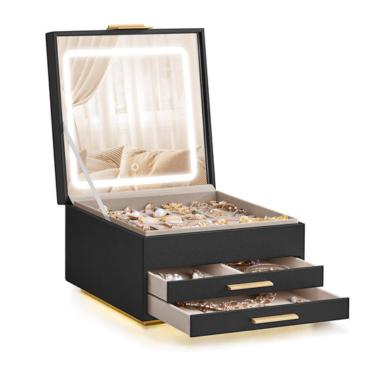 3 Tier Jewelry Box with Mirror and LED Lights